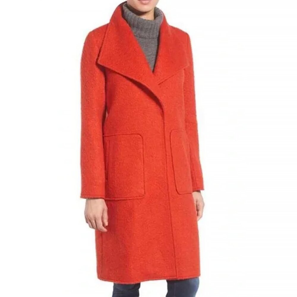 Bernardo Orange Fuzzy Fully Lined Boucle Coat, size Petite Medium